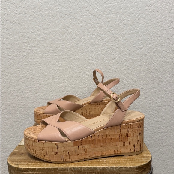 Stuart Weitzman Carmen Leather Mini Wedge Platform Sandals Size 8.5 NEW - Picture 4 of 7